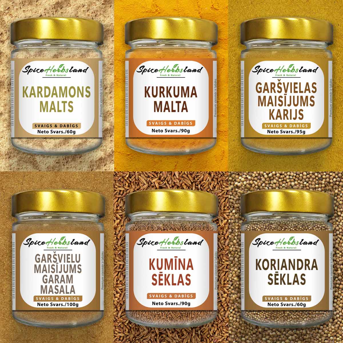 Indijas garšvielu komplekts - 6 gabali